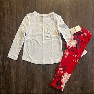Old Navy Red and White Legging Set with Floral Print